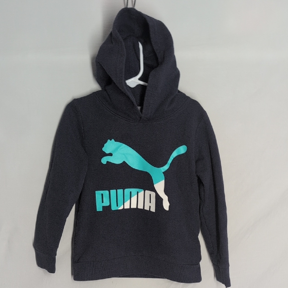 Puma Kids Black Hoodie with Teal Logo
